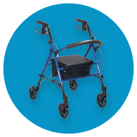 Blue modern rollator on blue background at The Breathing Shop