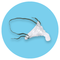 Tracheostomy mask for tracheostomy care on a light blue background
