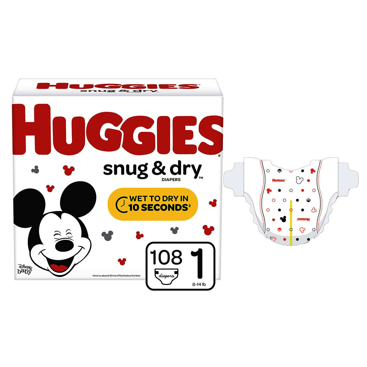 HUGGIES Snug and Dry Diapers, Size 1, BIG Pack, 108 Count The