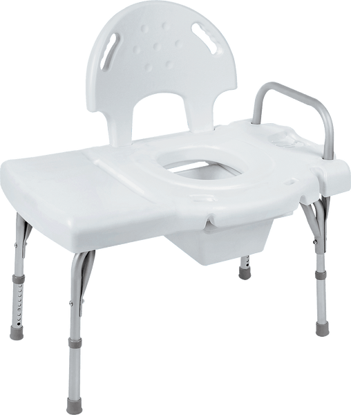 Commode Bench I-Class Heavy-Duty Transfer Bench with Rail, Commode Opening and Pail ...