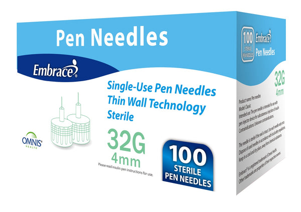 Embrace Pen Needles, 32G, 4mm, 100 ct